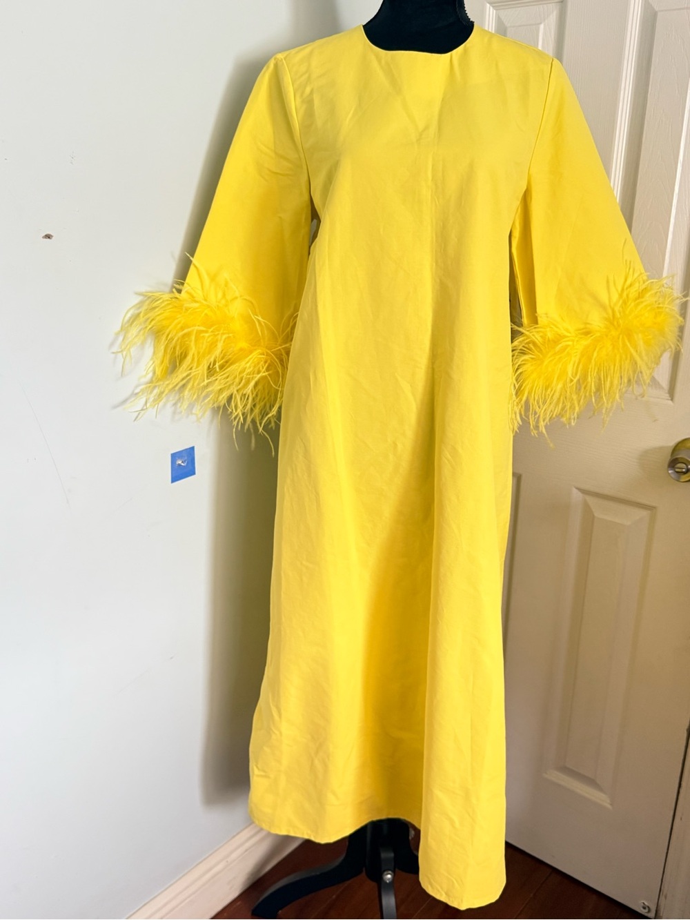 Tuckernuck Lemon Yellow Feather-Trim Midi Dress - Picture 7 of 16